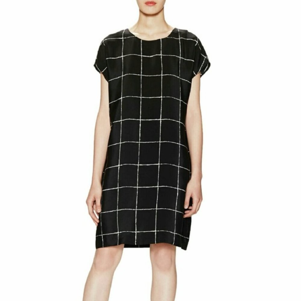 Vince silk windowpane print shift dress